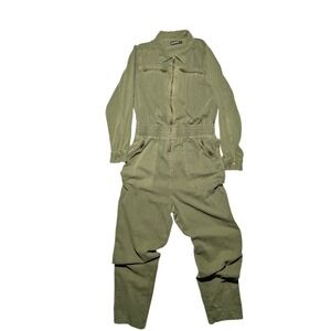 BLANKNYC Womens Olive Utility Coveralls Jumpsuit Zip Front Long Sleeve Size L